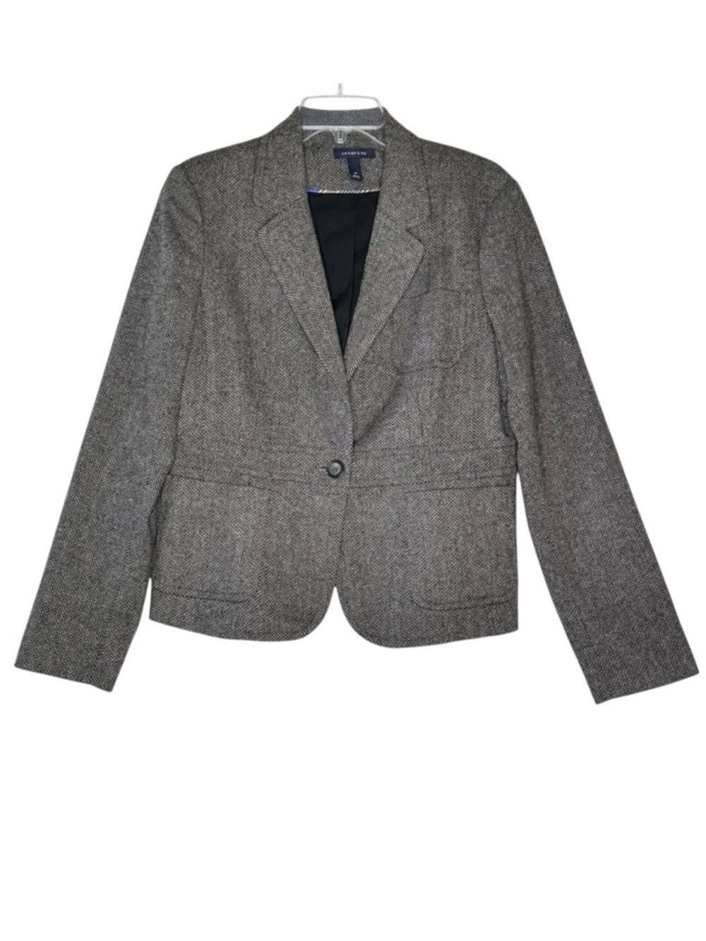 Lands' End 12 Wool Blazer Jacket Herringbone Black Hunting Equestrian Barn